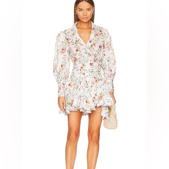 Dresses & Skirts - Zimmermann linen dress size 3 Wrap Mini Dress in Elka Vine Ivory Print